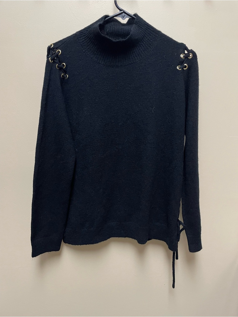 Black Lace-Up Shoulder & Side Turtleneck Sweater